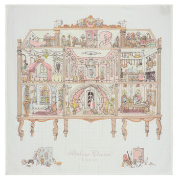 Baby Girls White & Pink Doll House Swaddle Carré Blanket