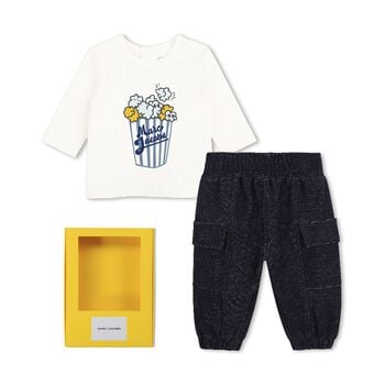 Younger Ivory & Black Popcorn Logo Trousers Set