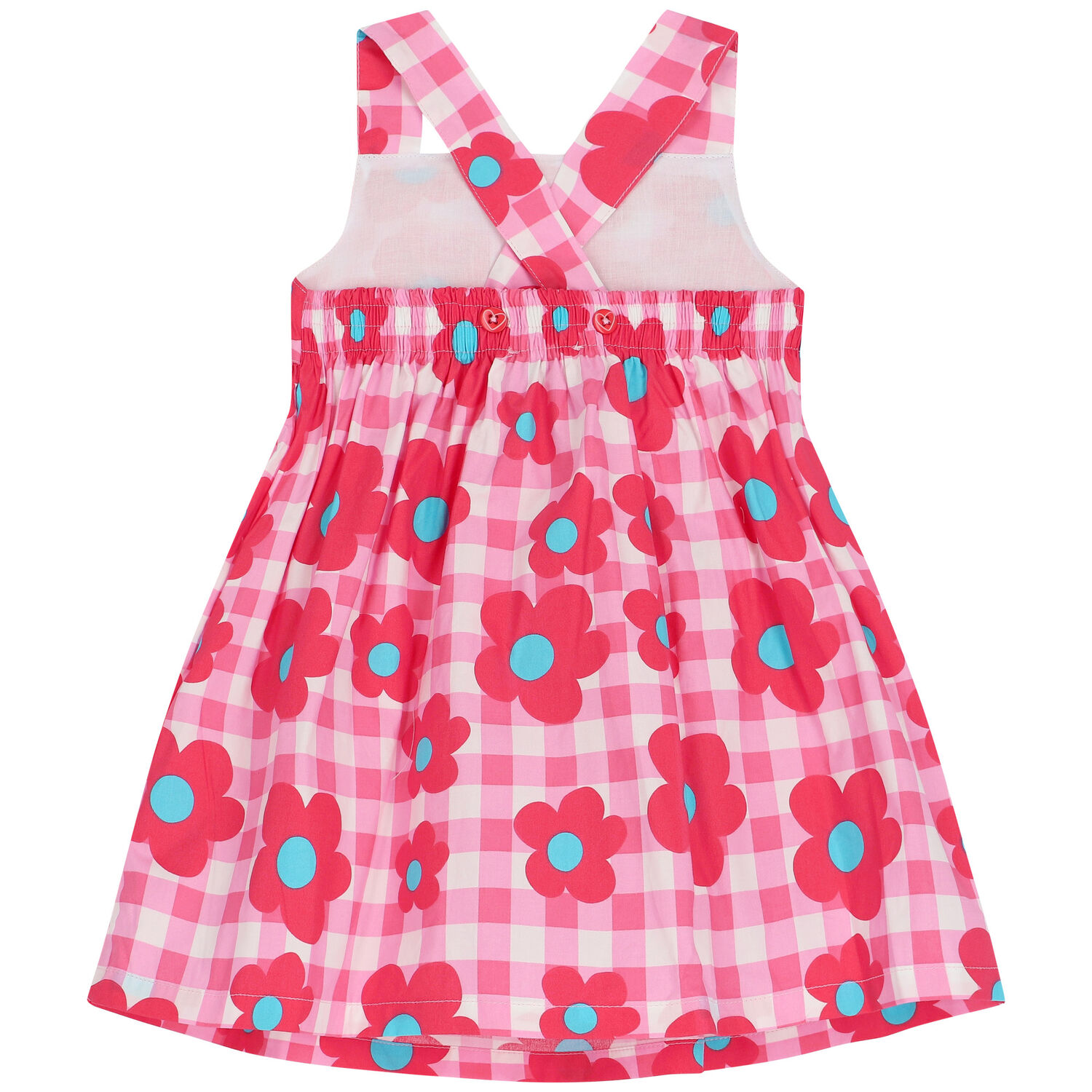 Girls Pink Gingham & Flower Dress, 1, hi-res