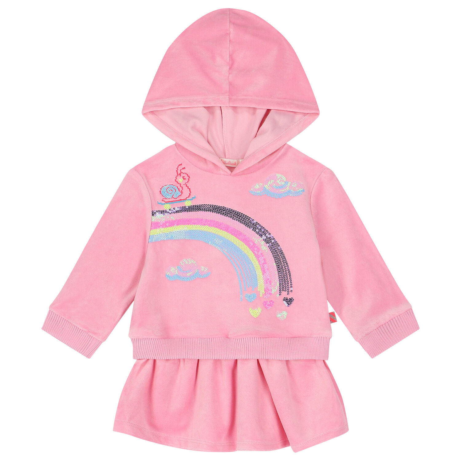 Younger Girls Pink Sequins Hooded Dress, 1, hi-res image number null