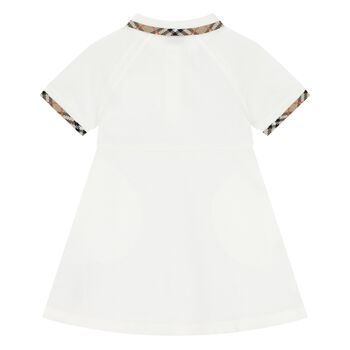Younger Girls White Check Polo Dress