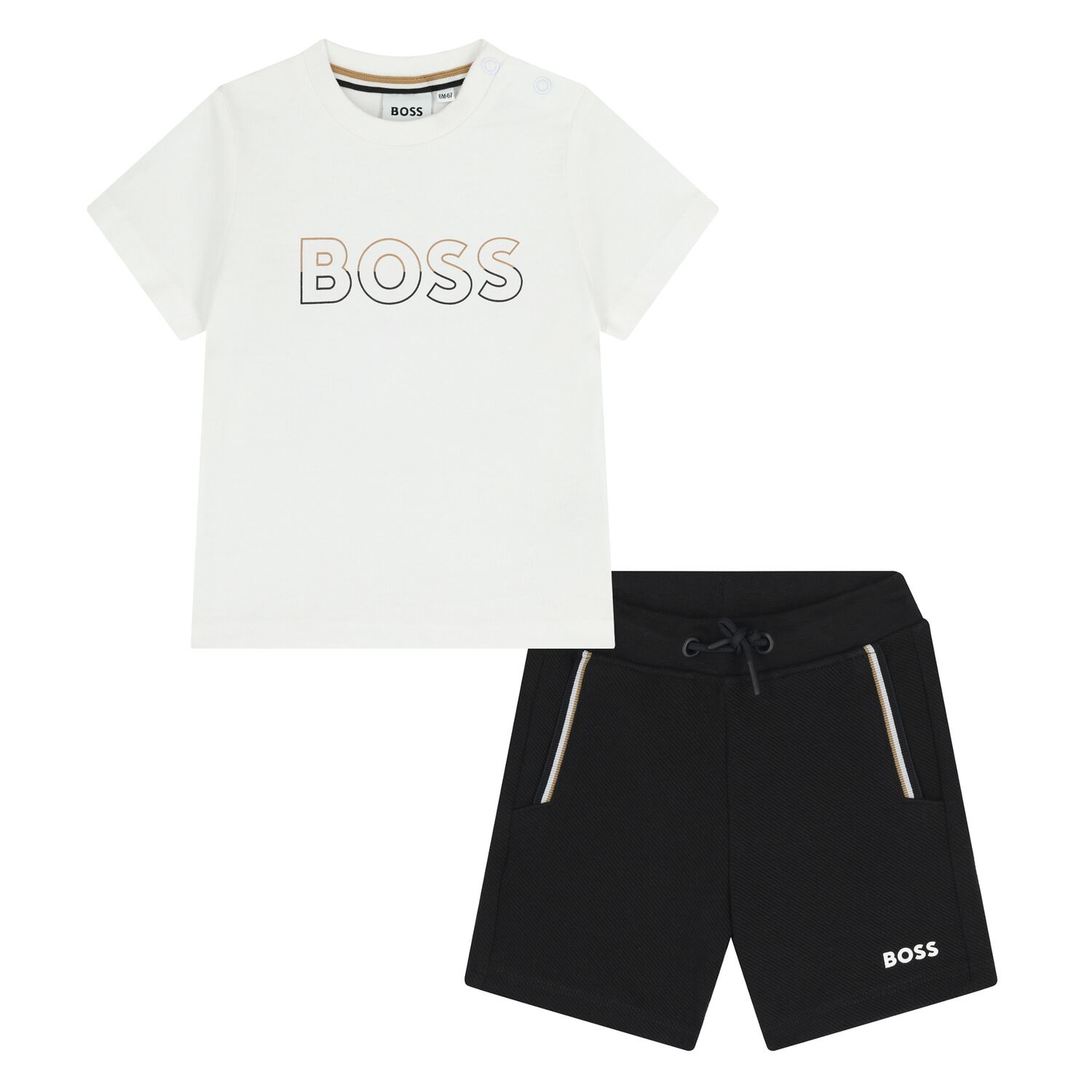  Younger Boys White & Black Logo Shorts Set, 1, hi-res