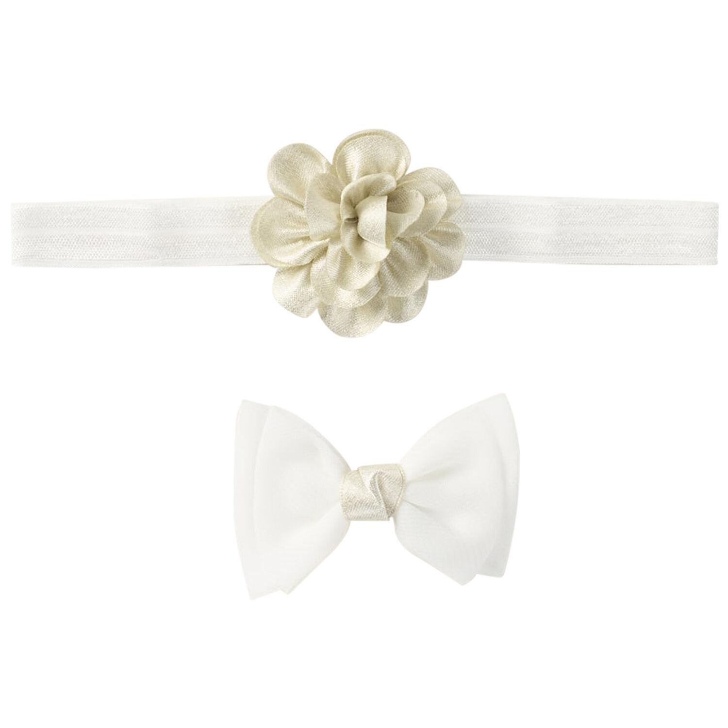 Younger Girls Gold Flower Headband & Bow Hair Clip Set, 1, hi-res