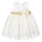 Younger Girls White & Gold Dress, 1, hi-res