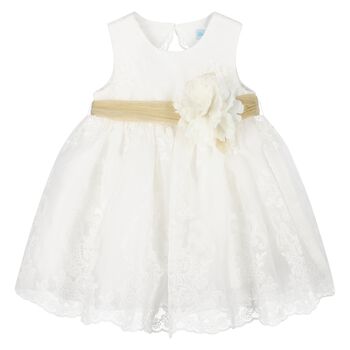 Younger Girls White & Gold Dress