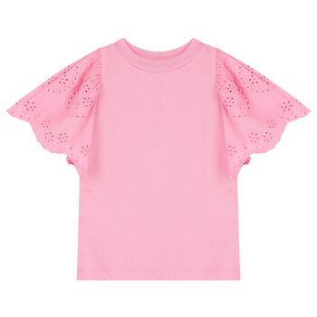 Girls Pink Broderie Anglaise Top