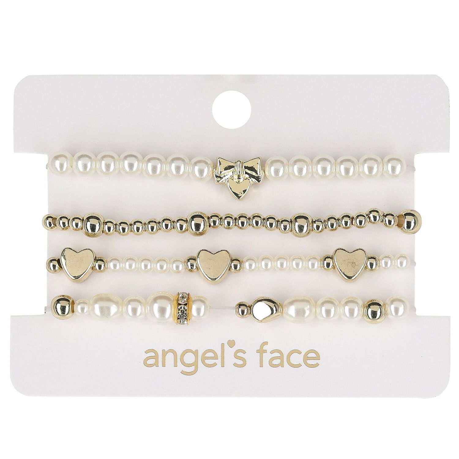 Girls White & Gold Beaded Bracelets (4 Pack), 2, hi-res