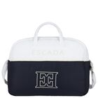 White & Navy Blue Logo Baby Changing Bag, 1, hi-res