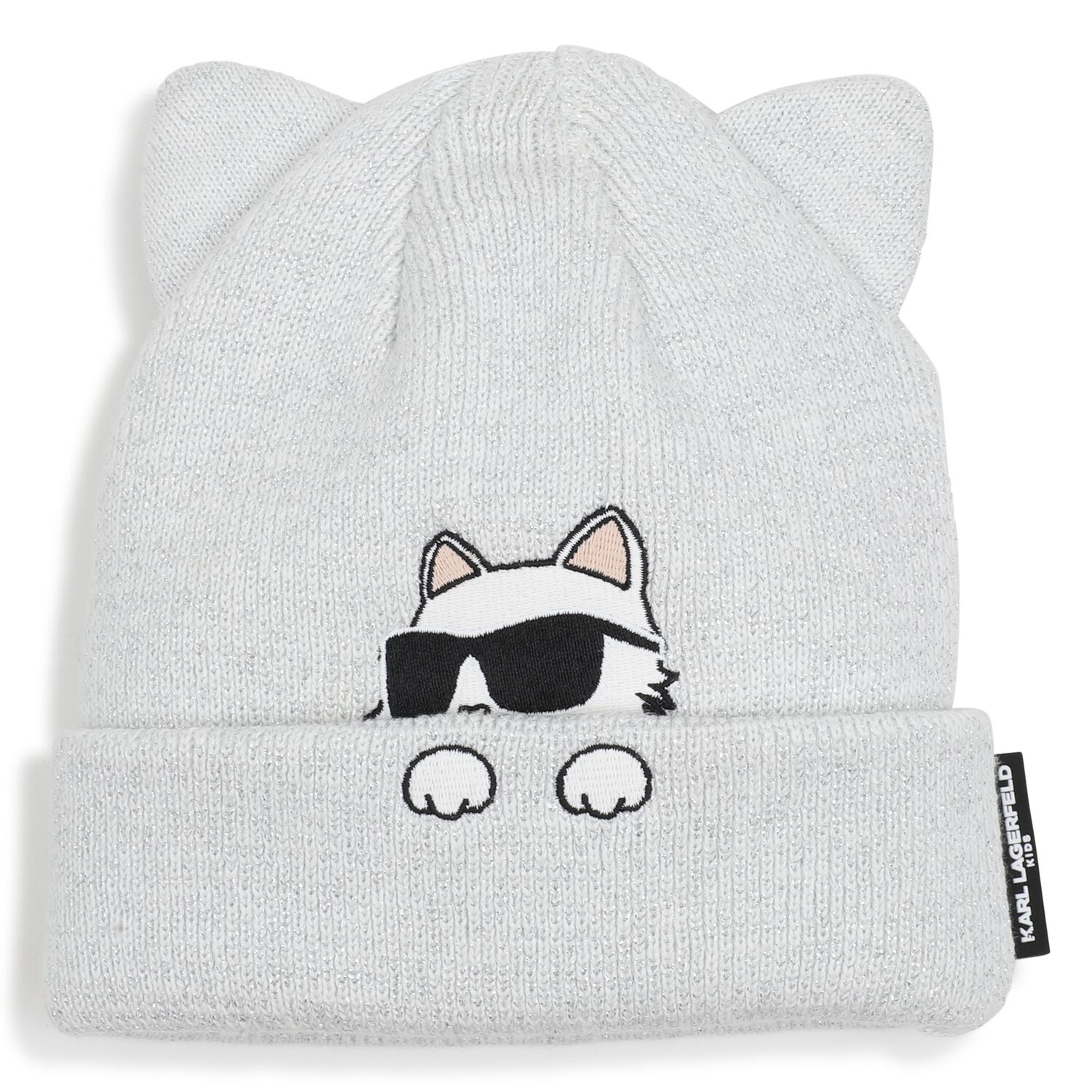 Baby Girls Grey Choupette Knitted Hat, 1, hi-res