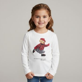 Girls Ivory Polo Bear Long Sleeve Top