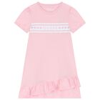 Girls Pink Cotton Ruffle Dress, 2, hi-res
