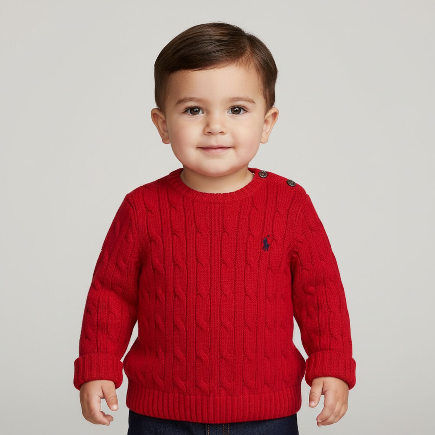 Red Logo Cable Knit Baby Jumper, 1, hi-res