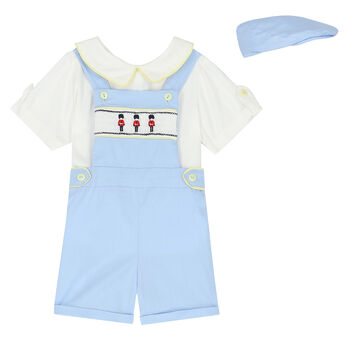 Baby Boys Blue & White Dungaree Set