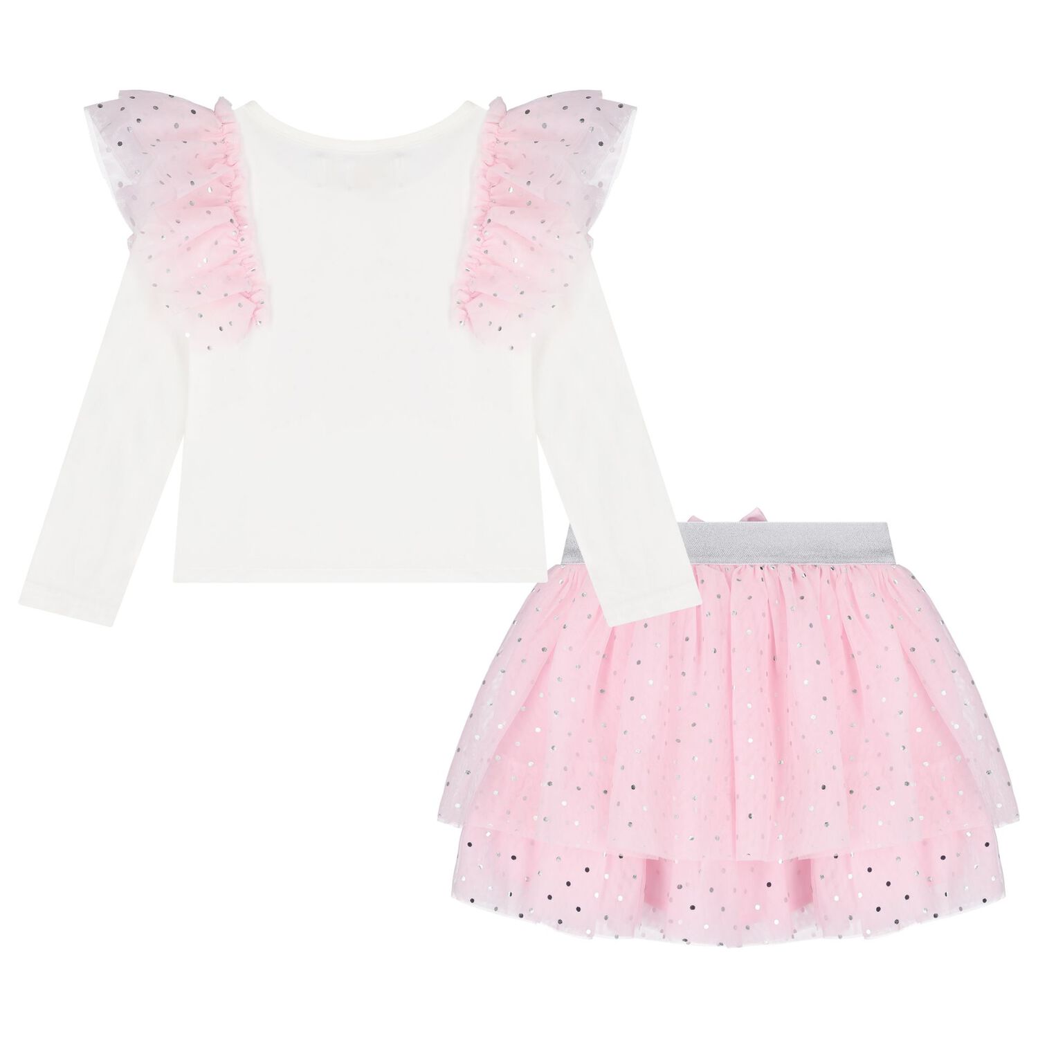 Girls Pink & Ivory Tulle Fairy Wings Skirt Set, 1, hi-res