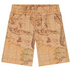 Boys White & Beige Geo Map Shorts Set, 1, hi-res