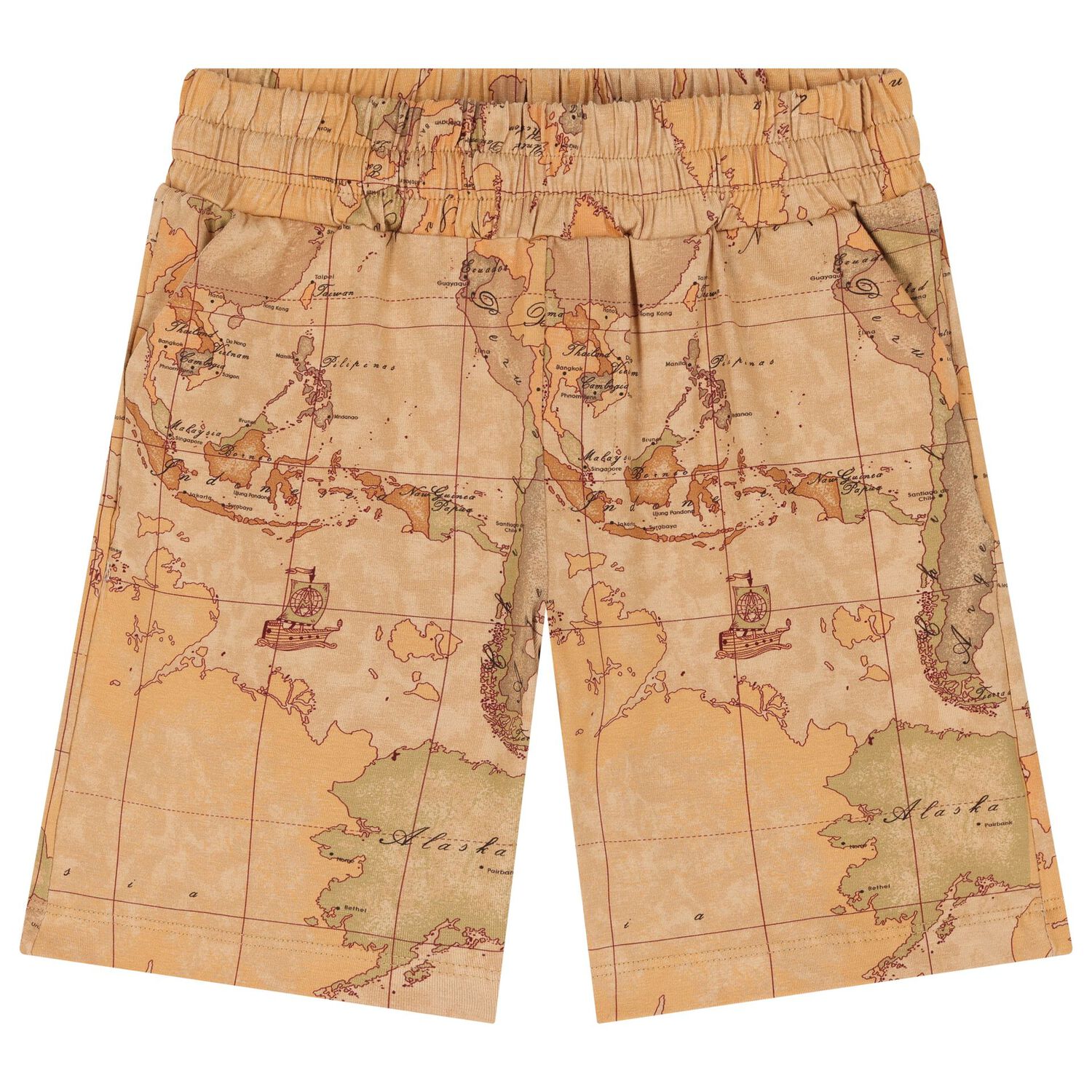 Boys White & Beige Geo Map Shorts Set, 1, hi-res image number null