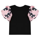 Girls Black Bow T-Shirt, 1, hi-res
