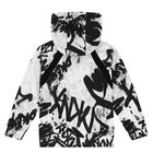 White & Black Graffiti Logo Hooded Zip Up Top, 1, hi-res