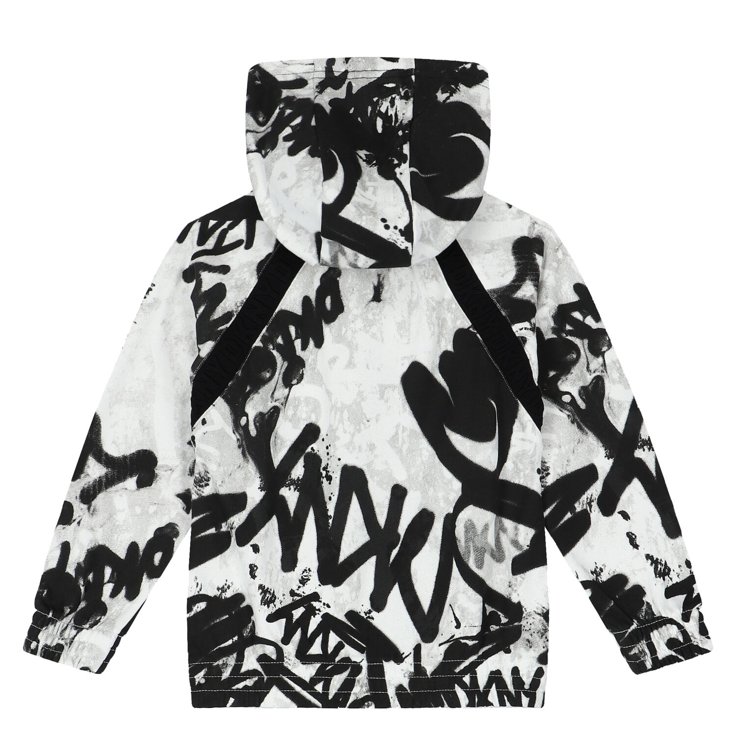 White & Black Graffiti Logo Hooded Zip Up Top, 1, hi-res