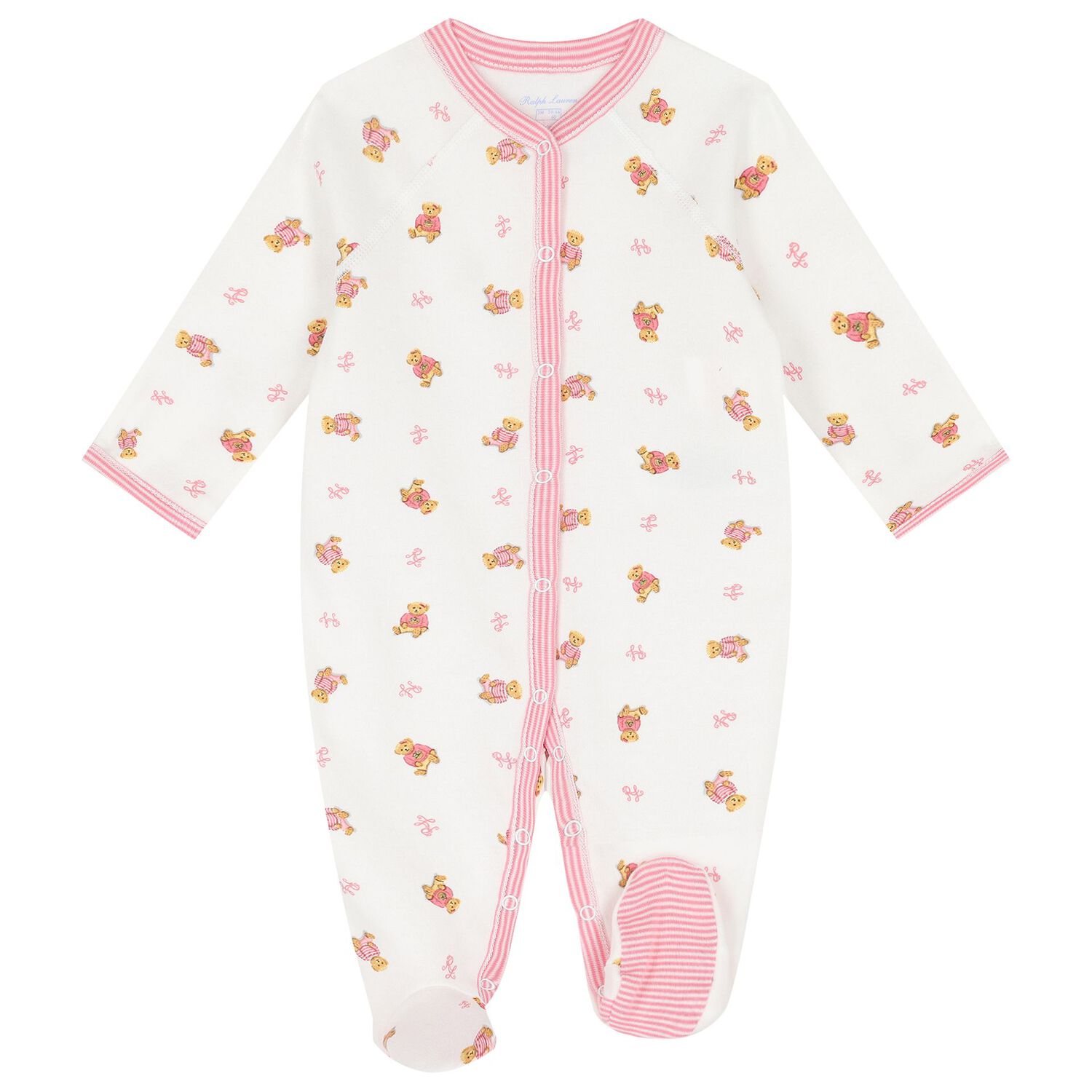 Baby Girls White & Pink Logo Babygrow, 1, hi-res