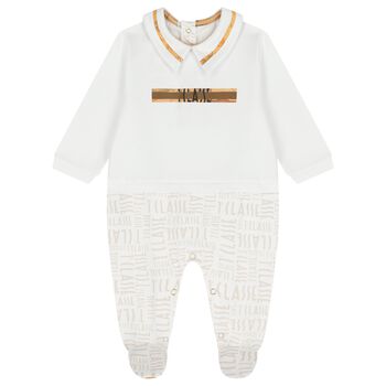 Baby Boys White Logo Babygrow