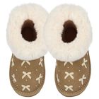 Girls Beige Suede Leather Bow Boots, 2, hi-res