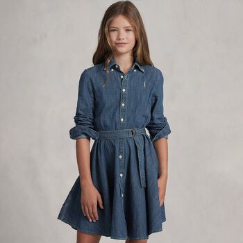 Girls Blue Denim Shirt Dress