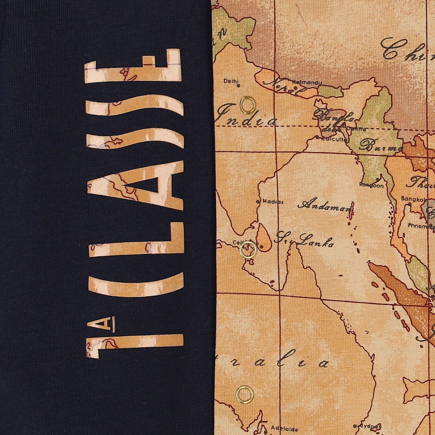 Beige & Navy Blue Logo Geo Map Babygrow, 1, hi-res