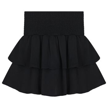 Girls Black Tiered Cotton Skirt