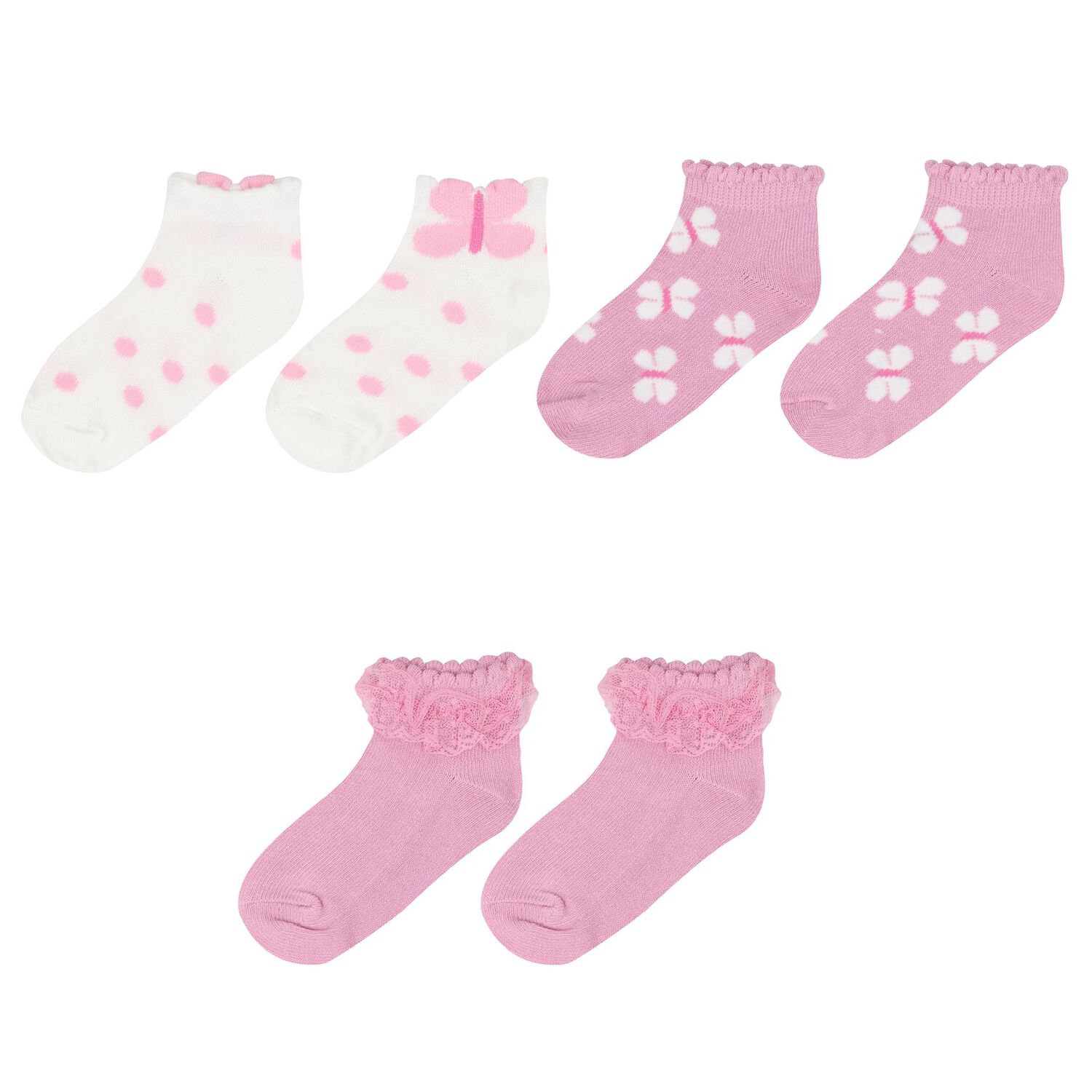 Baby Girls Pink Butterfly Socks ( 3-Pack ), 1, hi-res