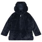Girls Navy Blue Reversible Faux Fur Jacket, 1, hi-res