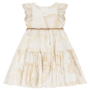 Girls Beige Geo Map Dress
