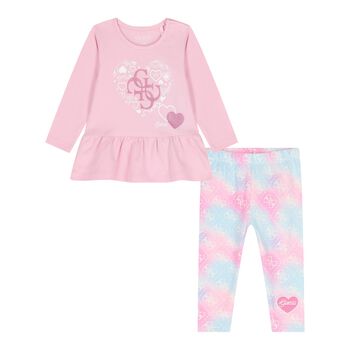 Baby Girls Pink & Blue Logo Leggings Set