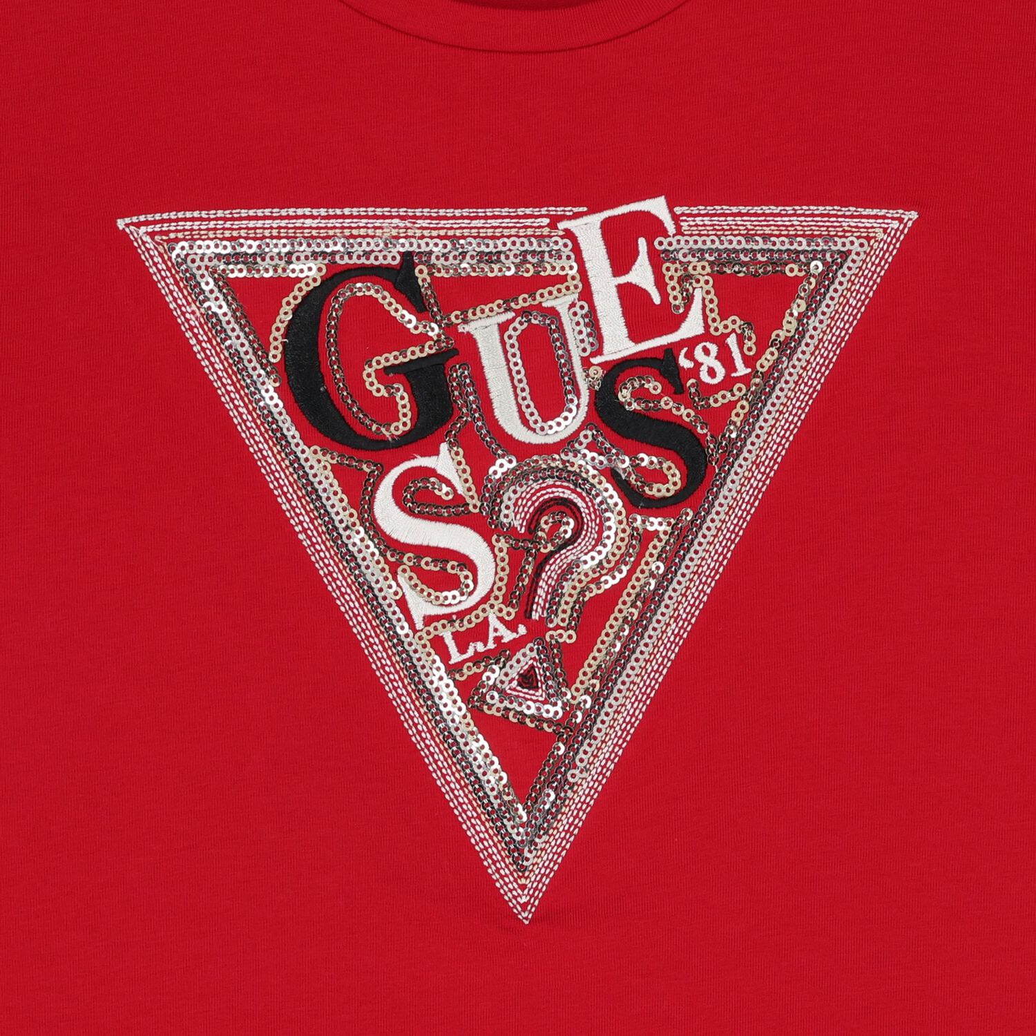 Girls Red Sequin Logo T-Shirt, 2, hi-res