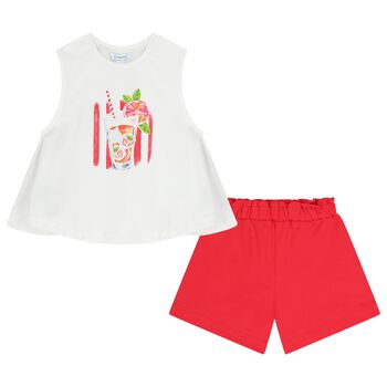 Girls White & Red Shorts Set