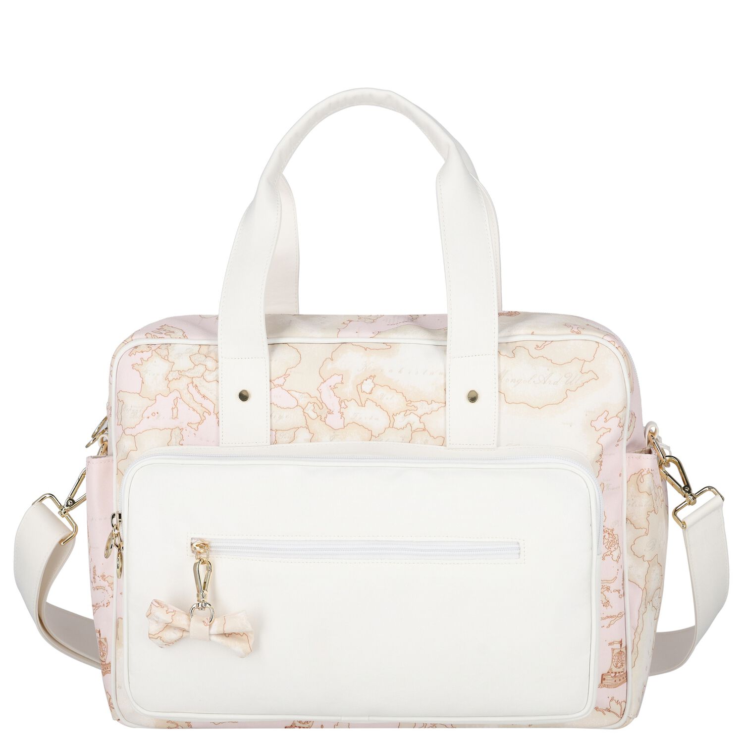 Baby Girls White & Pink Geo Map Changing Bag, 1, hi-res