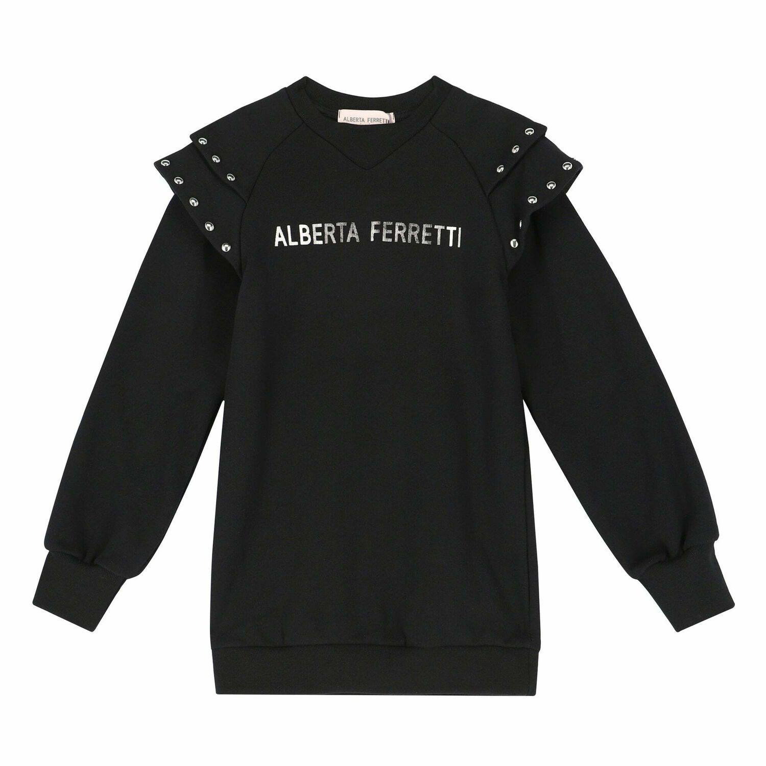 Girls Black Logo Sweatshirt Dress, 1, hi-res