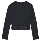 Girls Black Ribbed Long Sleeve Top, 2, hi-res
