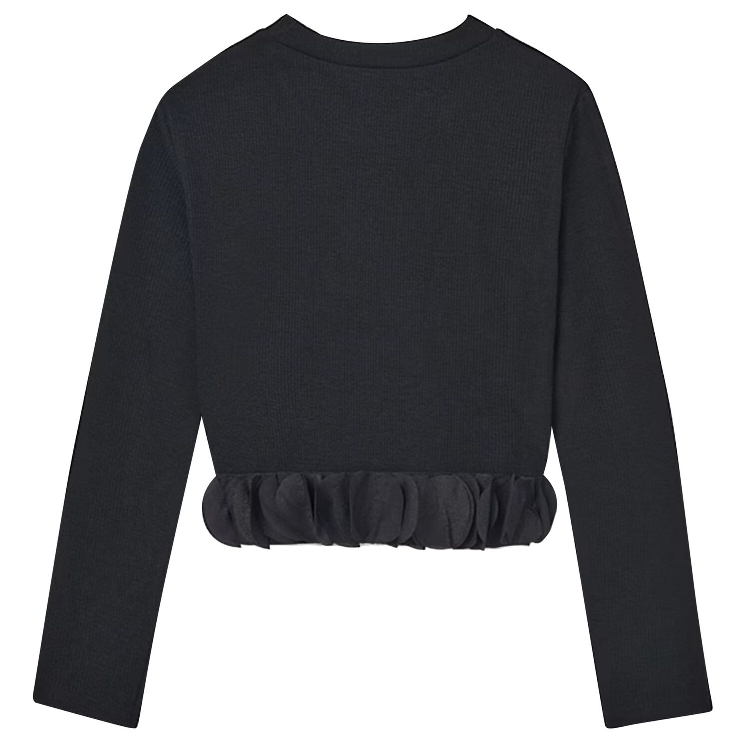 Girls Black Ribbed Long Sleeve Top, 2, hi-res
