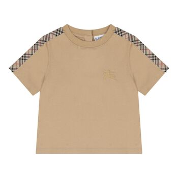 Beige Check Logo Baby T-Shirt