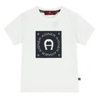 Younger Boys White Logo T-Shirt, 1, hi-res