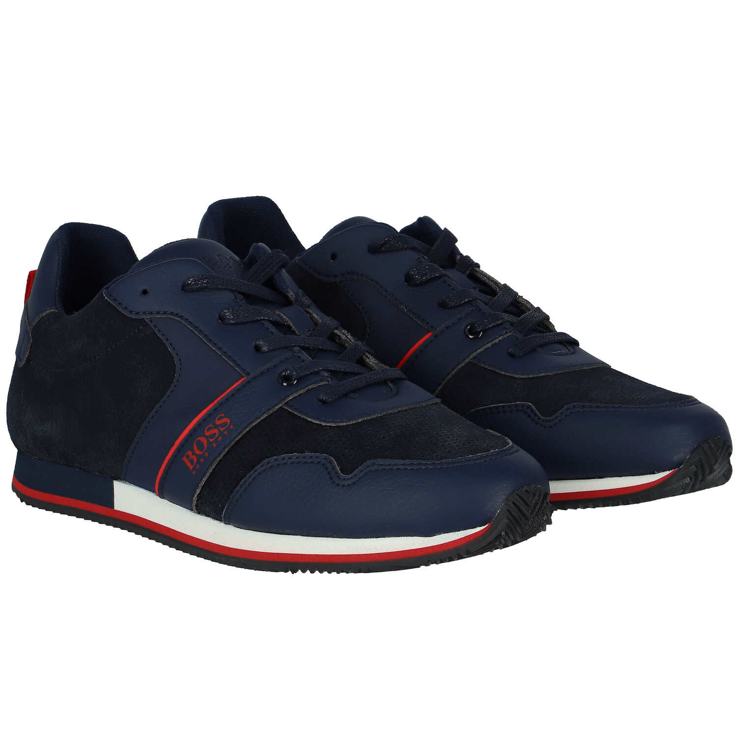 Boys Navy Logo Trainers, 1, hi-res
