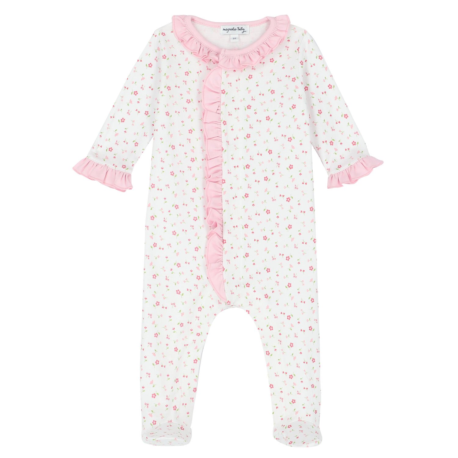 Baby Girls White & Pink Floral Babygrow, 1, hi-res