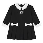 Younger Girls Black & White Logo Pleated Dress, 1, hi-res