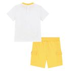 Younger Boys White & Yellow Logo Shorts Set, 1, hi-res