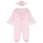 Baby Girl Pink Lace Tulle Babygrow & Headband Set, 1, hi-res