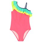 Girls Pink Frill Swimsuit, 1, hi-res