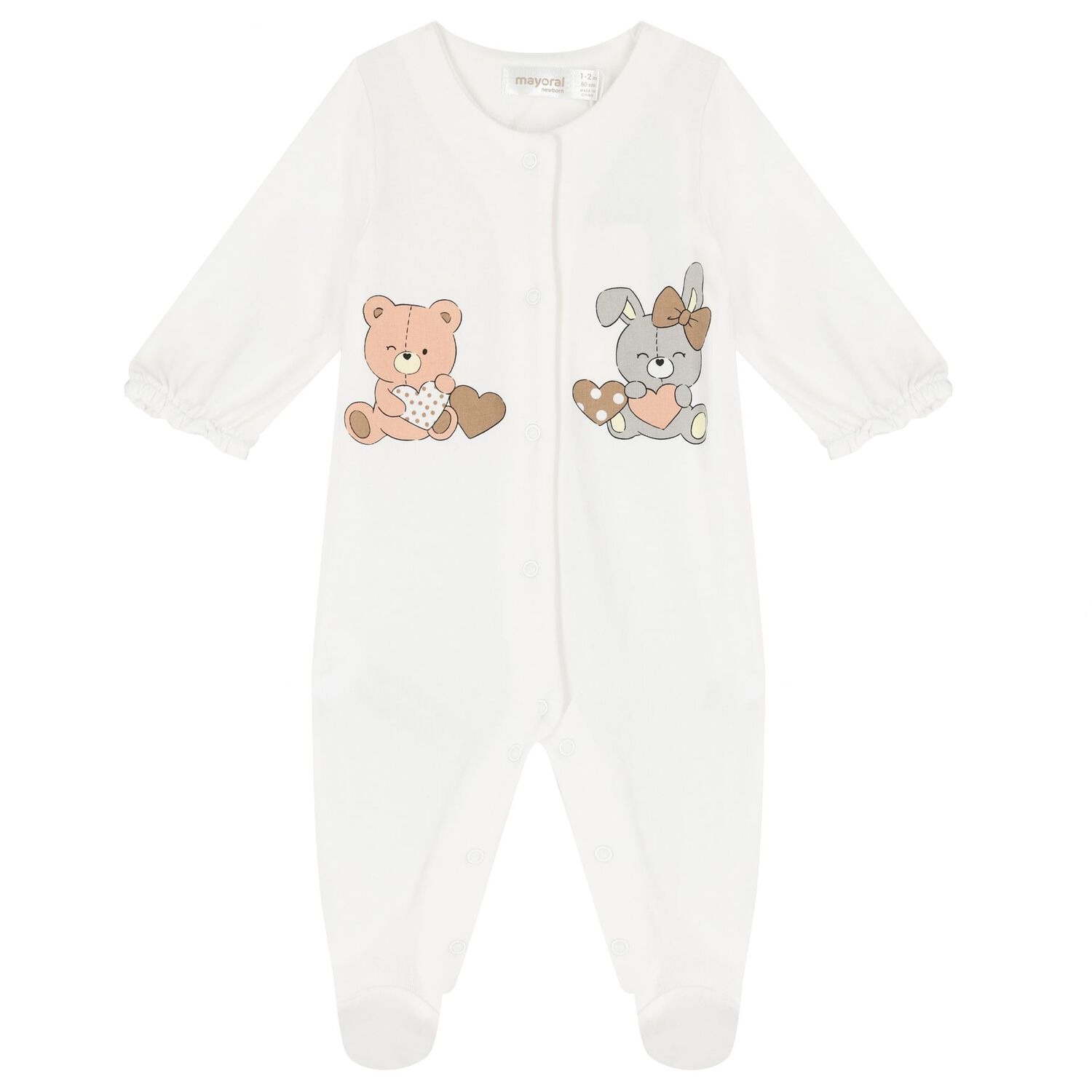 Baby Girls White Bear & Bunny Babygrows ( 2-Pack ), 3, hi-res