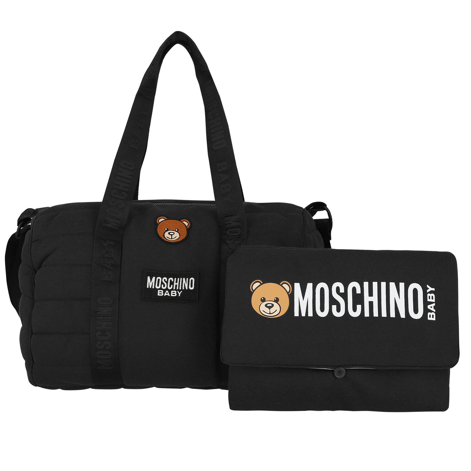 Black Teddy Logo Baby Changing Bag, 1, hi-res