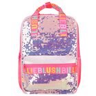 Girls Pink Iridescent Sequin Logo Backpack, 1, hi-res